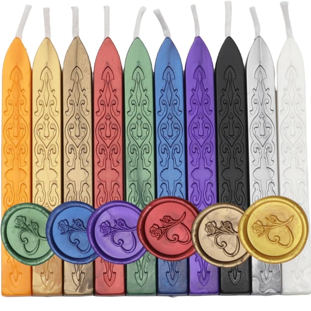 10 Pieces Sealing Wax Sticks with Wicks for Wax Seal Stamp, Assorted Colors W…