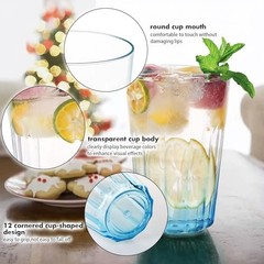Unbreakable Plastic Drinking Glasses Set of 12, BPA-Free Reusable Clear Blue