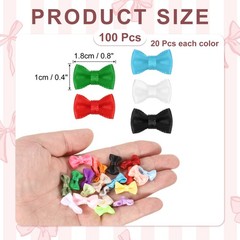 100 Pcs Mini Ribbon Bow 0.8″ Mini Fabric Ribbon Flower Bows, Multicolor