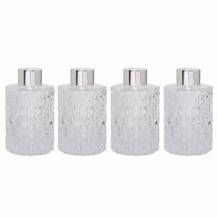 Hosley Set of 4 Mid Century Modern Glass Diffuser Bottles 4 4″ High, Silver