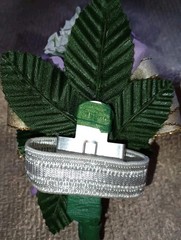 NEW 4″ Long Artificial Lavender Rose Wrist Corsage With Sparkly Gold Bow