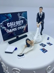 No Gamer Bride and Groom Funny Wedding cake topper COD or your game