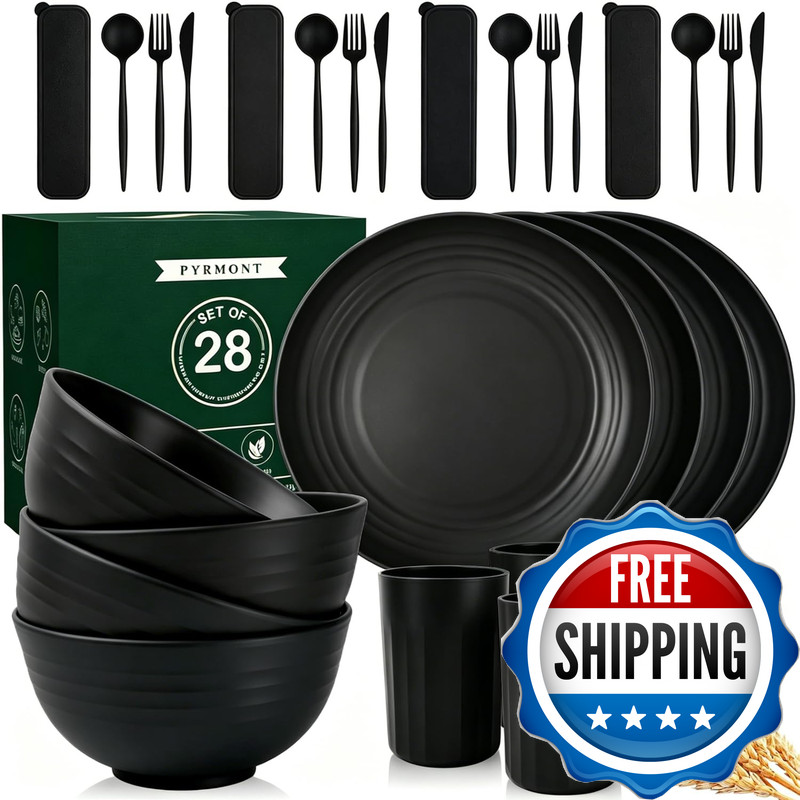 Pyrmont Dinnerware Set Wheat Straw Bowls And Plates Set Unbreakable Kitchen