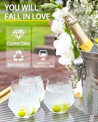 40 Pack Plastic Stemless Wine cocktail Whiskey Champagne Clear-40 Pack