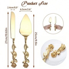 Personalized Gold Cake Knife Server Set Engraved Wedding Bridal Birthday Gift