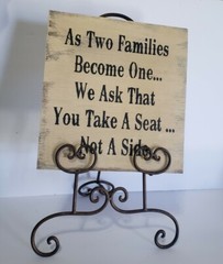 SET 10½x11 Rustic Wood Wedding Seating Ceremony Sign & Ornate Scroll Easel Stand