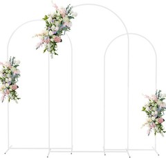 Wedding Arch Stand Set of 3 7.2FT, 6.6FT, 6FT White Metal Arched Backdrop Fra…