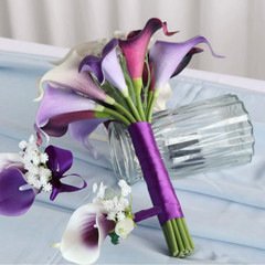 2 Set Purple Artificial Flower Calla Lily Flowers Corsage and Boutonniere for We