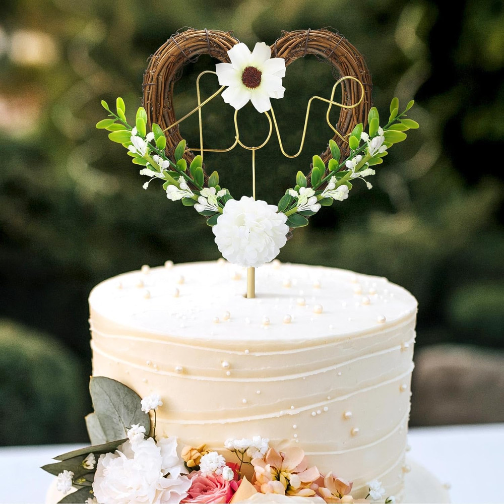 Wedding Cake Topper Love Cake Topper Rustic Heart Shaped Floral Vine Decoration