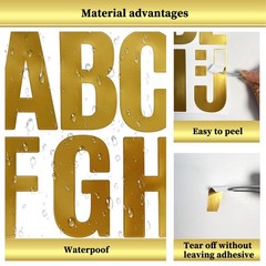 Large Letter Number Sticker,4 Inch Gold Alphabet Stickers Self Adhesive. | Vi…