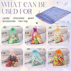 50pcs Organza Gift Bags: Moon & Stars Drawstring Pouches for Jewelry & Favors