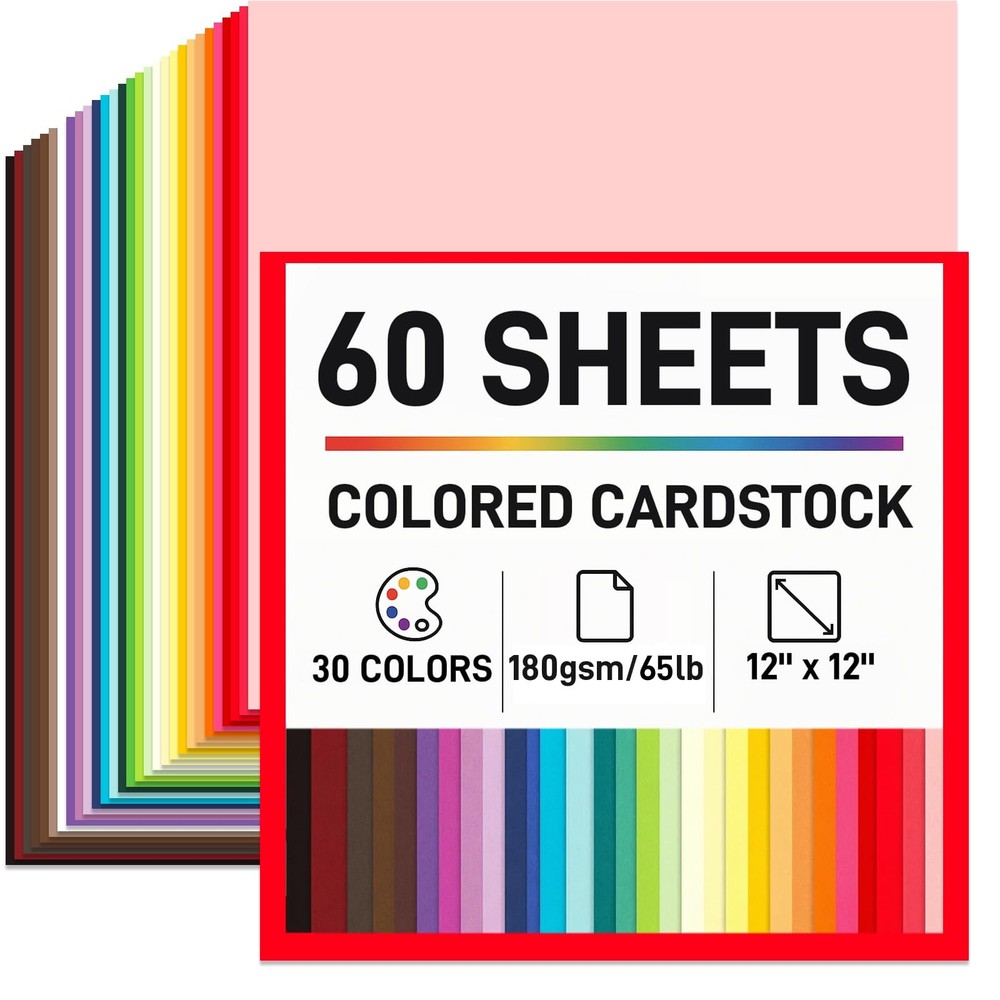 Booknow 60 Sheets Colored Cardstock Paper for Crafts, 30 Medium, Multi