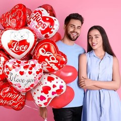 36 Pieces Red Heart Balloons, Happy Valentines Day I Love You Foil Mylar 36 Red