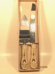 Wedding or Party Antique Ivory Country Chic Cake Knife and Server Set.