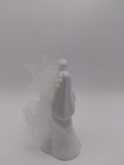 Porcelain Wedding Cake Topper Figurine Bride Groom White Lace w/Beads 6 Inch