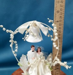 VTG Bride & Groom Wedding Cake Topper/Ornament W/ Church Bell