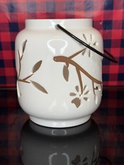 Vintage Pierced Ceramic Tealight Candle Holder Cutout Bird Branch Leaves Decor