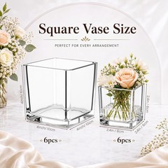 12 Pcs Square Glass Vases 4″&2.4″ Clear Cube Flower Candle Holders Bulk