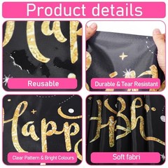 Black Gold Happy Birthday Table Runner, 72×13 in Happy Birthday Table