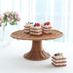 12″ NATURAL Plastic Rattan Wicker Pedestal Cake Stand Wedding Party Dessert
