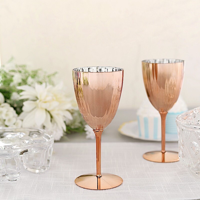 Blush Premium Metallic Plastic 8 oz Wine Glasses Disposable Party Events Wedding