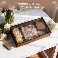 Wedding Keepsake Box Wooden Memory Organizer W/ Acrylic Lid Photos Cards Gifts