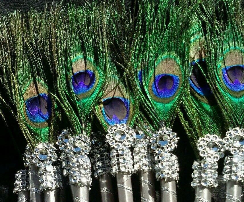 The12 Peacock Feather Pen PartyFAVOR forWeddings,Sweet16, Bridal ,Quinceañera,Bo