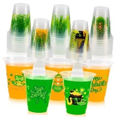 St Patrick’s Day Disposable Cups – 50pcs 12oz Green Shamrock St Patricks Cups