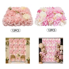 3D Flower Wall Panel-12pcs Artificial Flower Wall Background Silk Rose Wedding