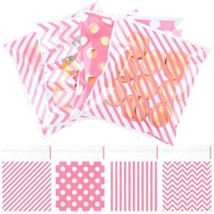 200 Pcs Cookie Bags, 4 x 4 in Self Sealing Cellophane Treat Bags Plastic Pink