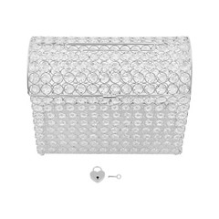 Elegant Wedding Card Box with Heart Lock, Clear Silver Design, 12.2″ x 6.3″