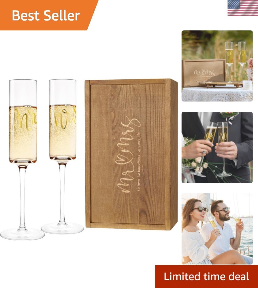 Mr and Mrs Champagne Flutes Set of 2, Engagement Bridal Shower Gifts for Coup…