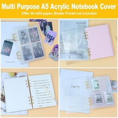 MultiBey A5 Binder 6-Ring Clear Stripe Acrylic Notebook Cover, Gold Metal Rou…