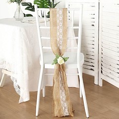 5″ x 108″ Natural Burlap Chair Sash with White Lace Party Events Decorations