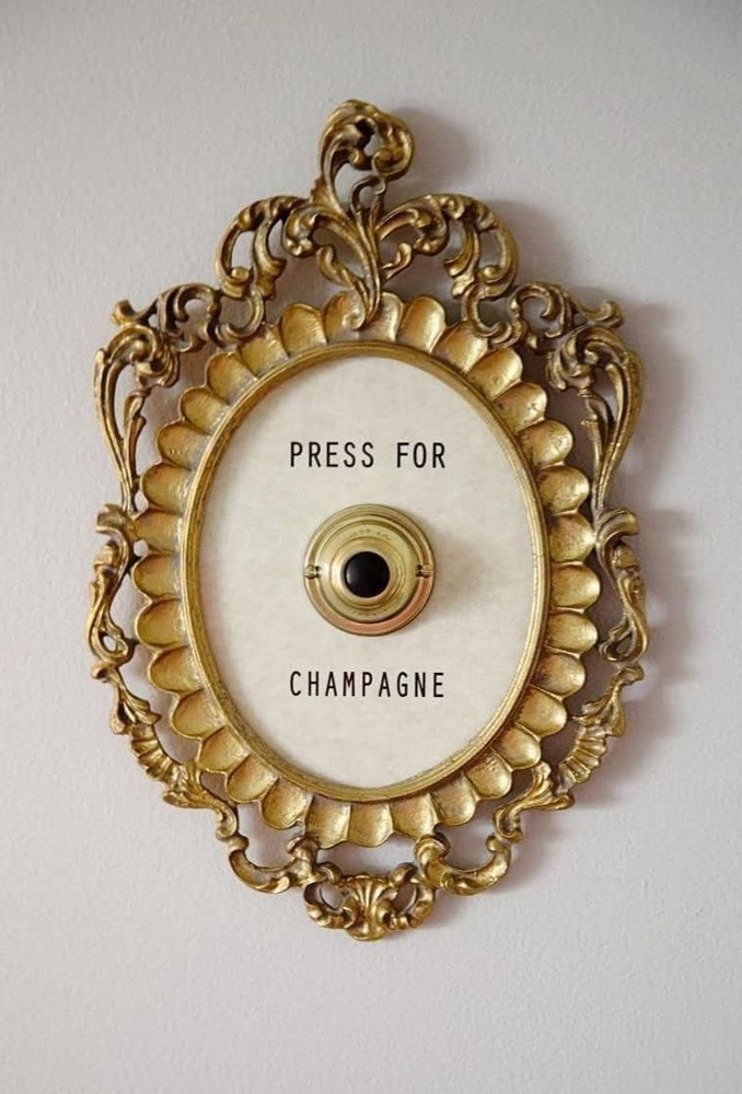 Champagne Framed Vintage Button,Champagne Themed Decor Wall Plaque
