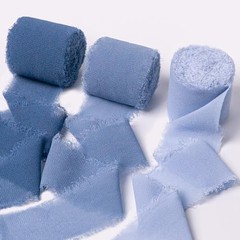 Chiffon Ribbon, Dusty Haze Pastel Blue 1.5»x21Yd Frayed Fringe Silk Dusty Blue
