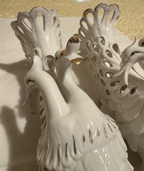 Table Centerpieces White Porcelain Swan Vase Planters Pierced Reticulate Design