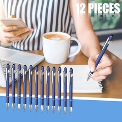 12 Pcs Blue Ink Ballpoint Pen with Stylus Tip, 1.0 mm Metal Pen Stylus Pen fo…