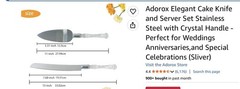 Adorox Cake Knife & Server Set 2pc Stainless Steel Crystal Handle Silver/Clear