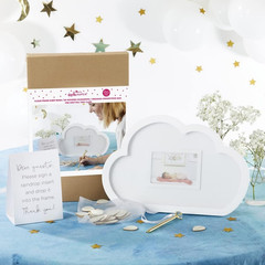 Baby Shower Guest Cloud Frame with Wooden Rain Drops Guestbook Alternative, Nur