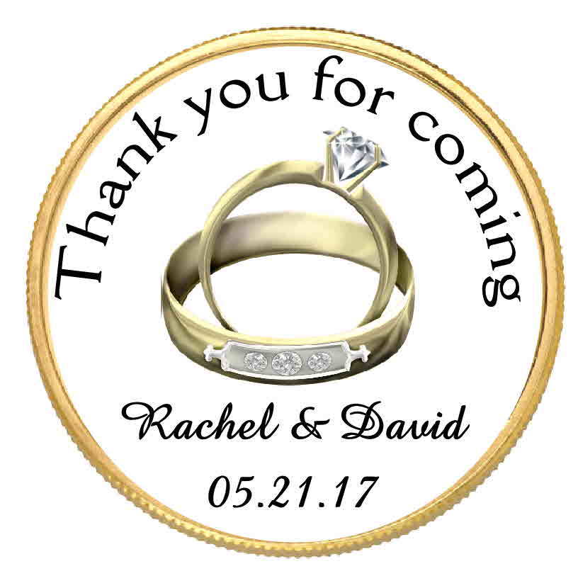 GOLD RINGS WEDDING FAVORS BRIDAL SHOWER TAGS STICKERS LABELS 4 FAVORS 2 inhes