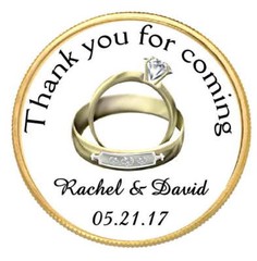 GOLD RINGS WEDDING FAVORS BRIDAL SHOWER TAGS STICKERS LABELS 4 FAVORS 2 inhes