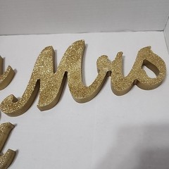 GOLD Glittered Wooden Mr & Mrs Freestanding Wedding Table Display (2 Glue Spots)