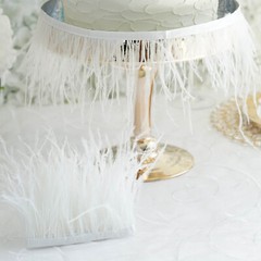 White 39″ long Natural Ostrich Feathers Trim Satin Ribbon Decorations