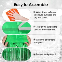 3 Pack Green Foil Fringe Backdrop Curtain 3.3ft*6.6ft Streamers Curtain for P…