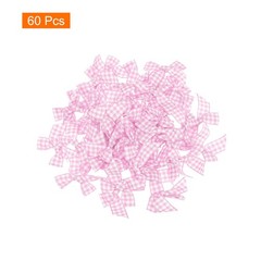 60Pcs Mini Gingham Ribbon Bow 1.5″ Checkered Fabric Satin Pink and White