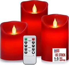 Flameless Battery Operated LED Candles, Remote 3 PACK with Remote Control Red