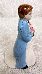 Norcrest Bone China Miniature Bride and Groom 2 3/4 Inches Tall Blonde Blue Suit