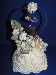 New Elegant blown glass heart, twin bells, 25th Wedding Anniversary Caketop #48