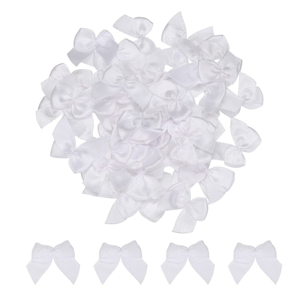 50Pcs Mini Ribbon Bow 1″ Mini Fabric Satin Ribbon Flower Bows White